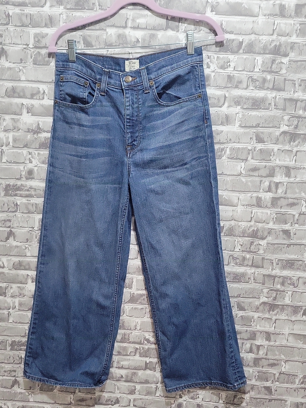 J. Crew Rayner Wide Leg Medium Blue Cropped Denim Jeans Womens 28